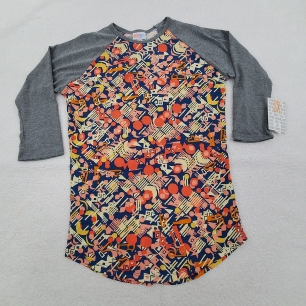 Lularoe Randy XS Raglan‎ Mod Retro Pattern Gray Blu
